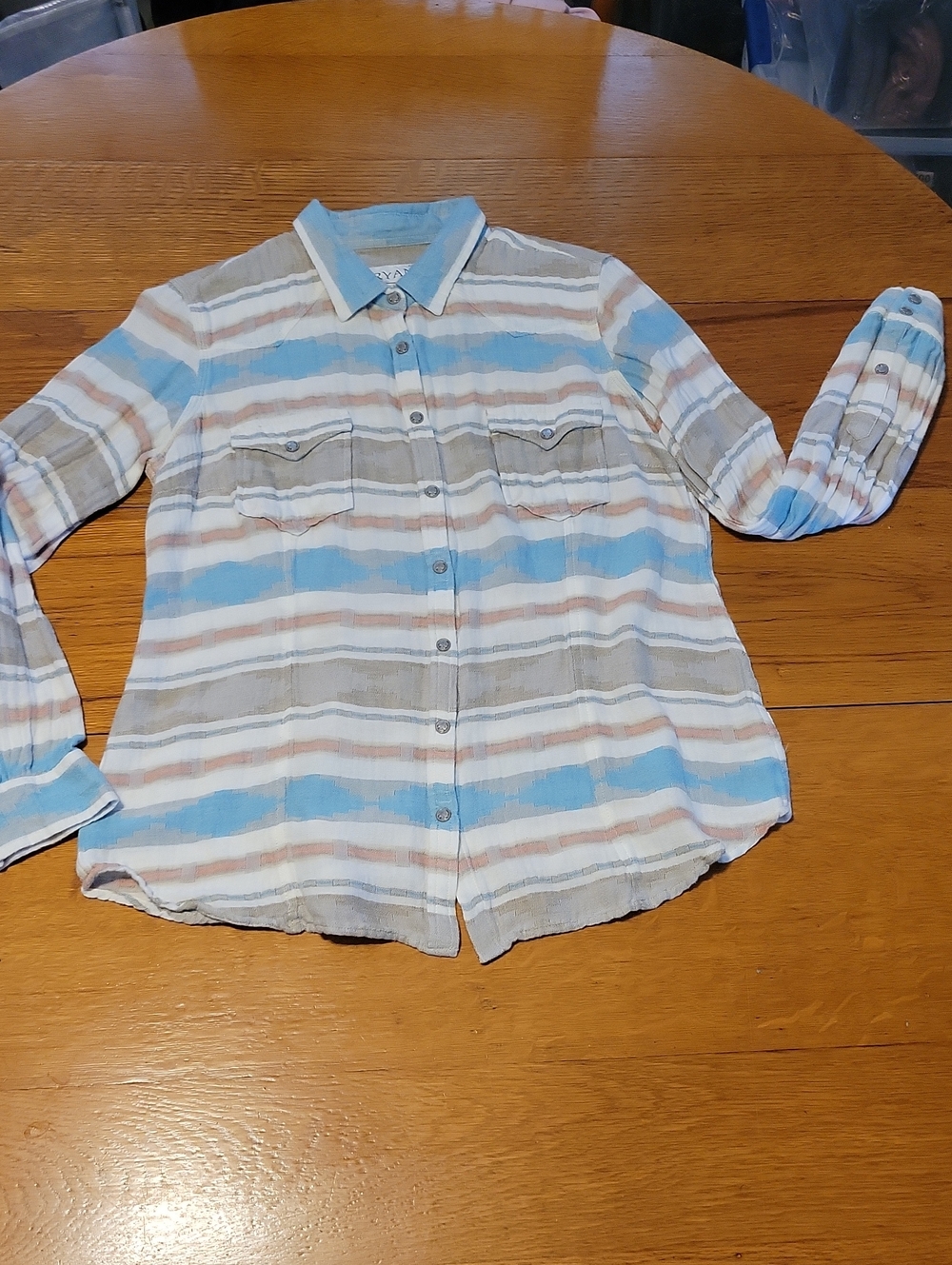Casual Striped Button-Down Shirt - Blue, Cream & Tan
